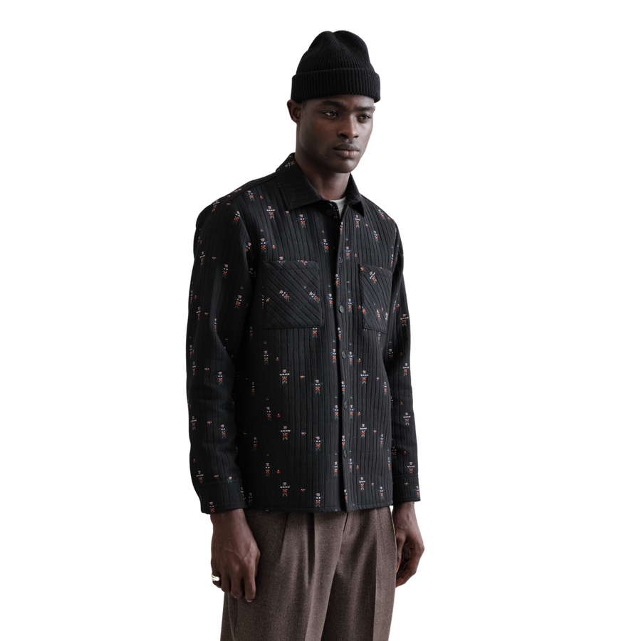 Wax London • Whiting Overshirt • Black Quilted Totem