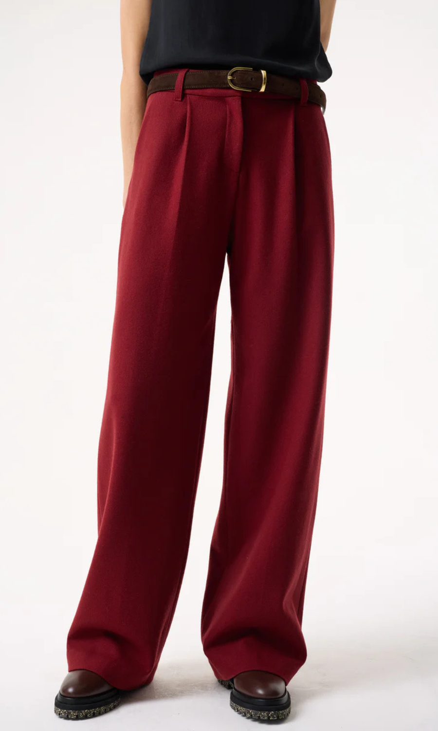 AKYN • Perla Wool Trousers • Deep Red