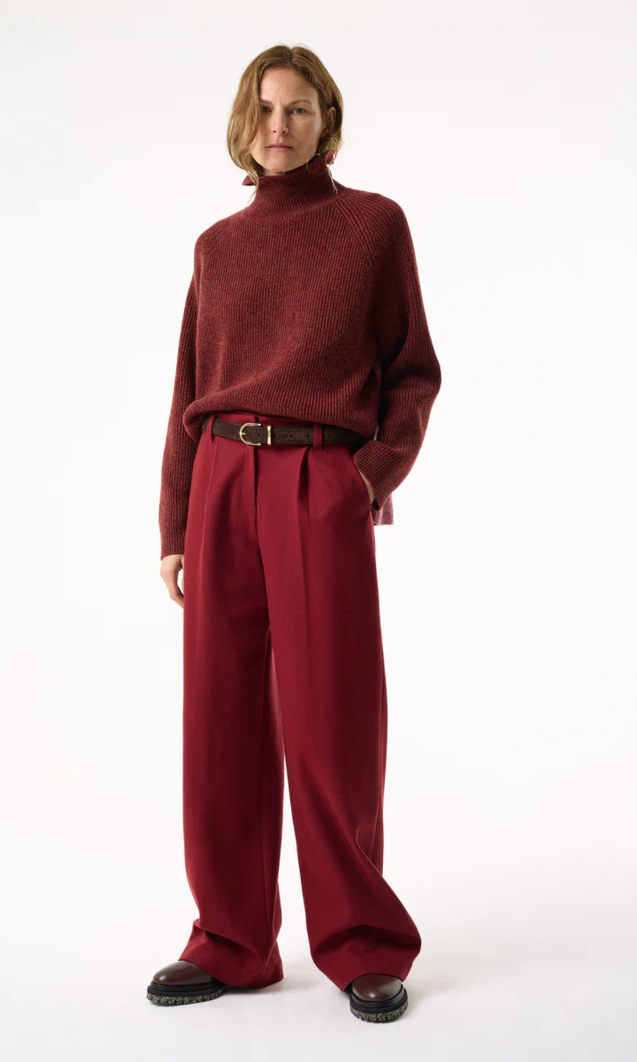 AKYN • Perla Wool Trousers • Deep Red
