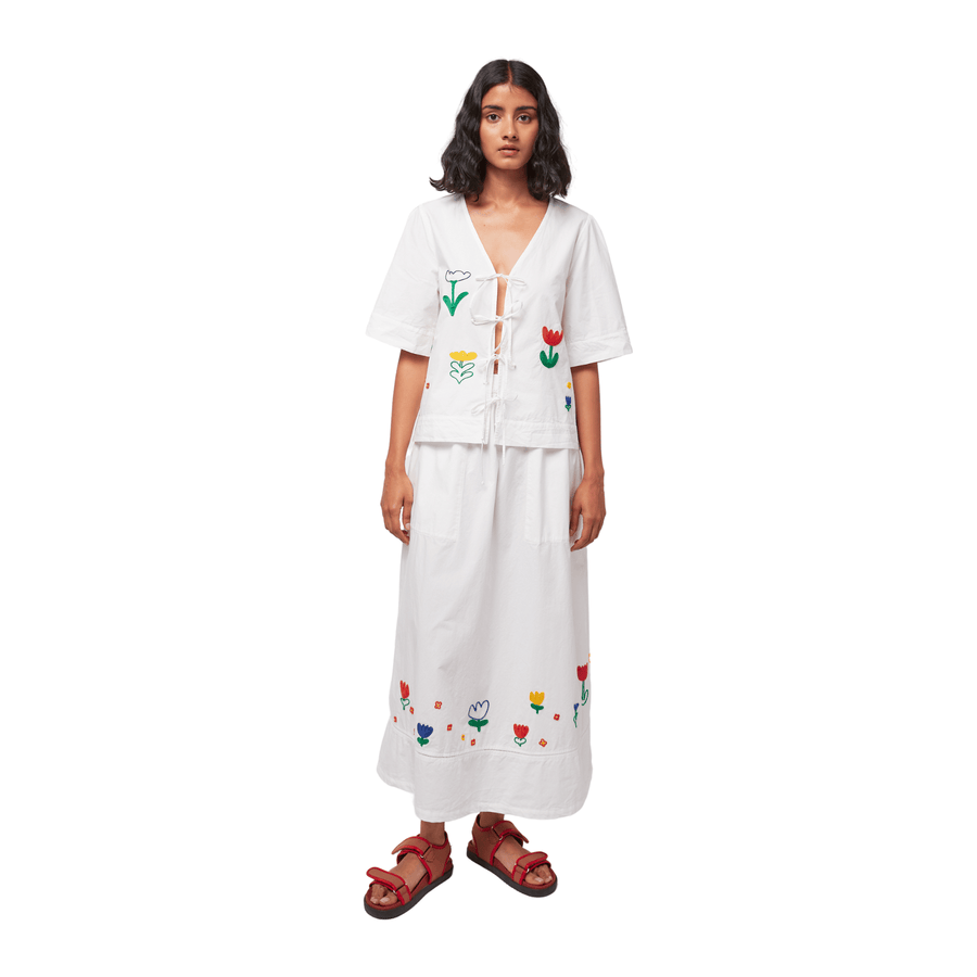 Bobo Choses • Garden Embroidery Poplin Skirt • White