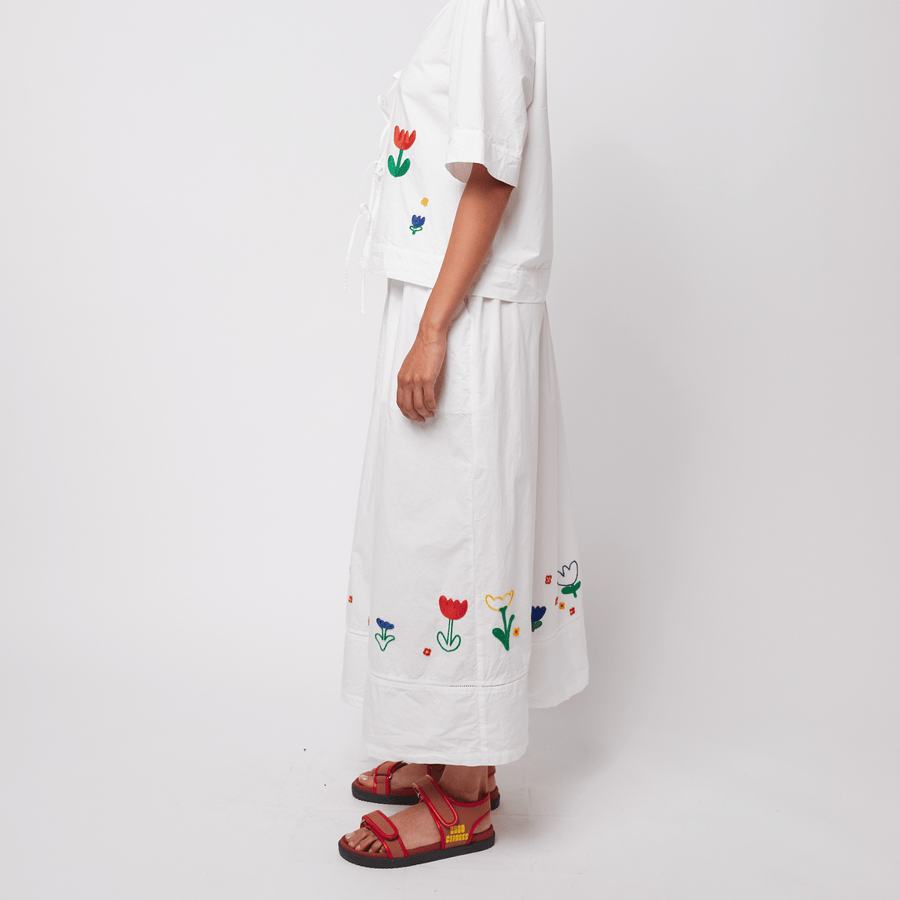 Bobo Choses • Garden Embroidery Poplin Skirt • White