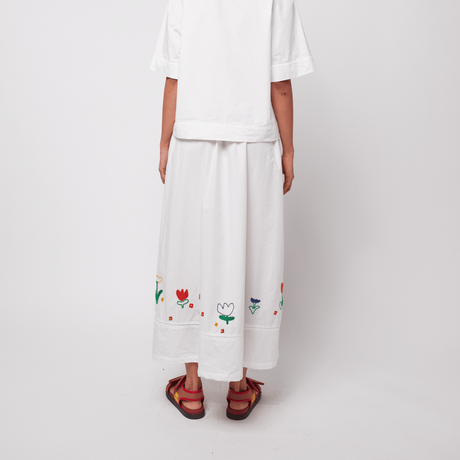 Bobo Choses • Garden Embroidery Poplin Skirt • White