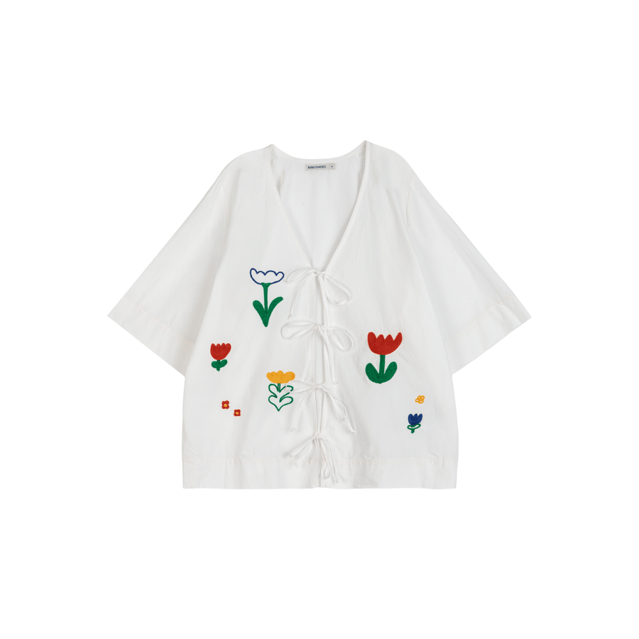 Bobo Choses • Garden Embroidery Tie Blouse • White