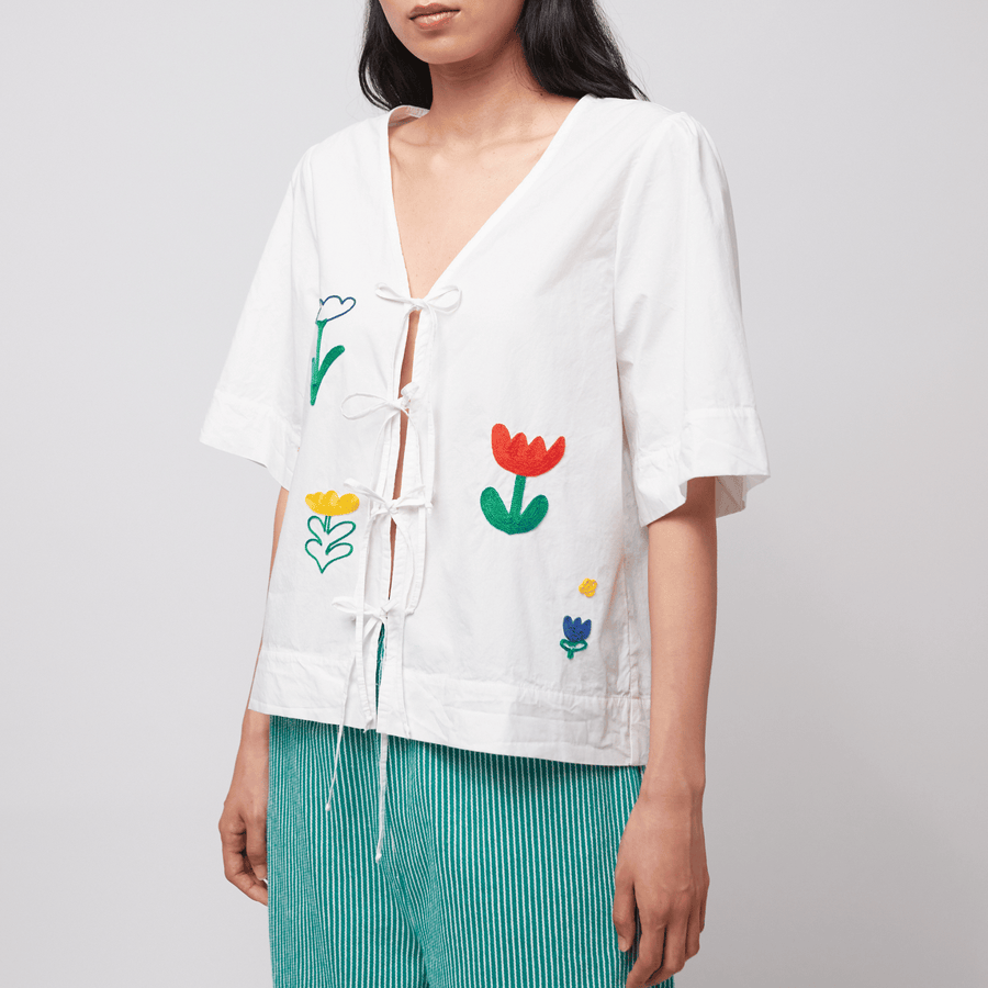 Bobo Choses • Garden Embroidery Tie Blouse • White