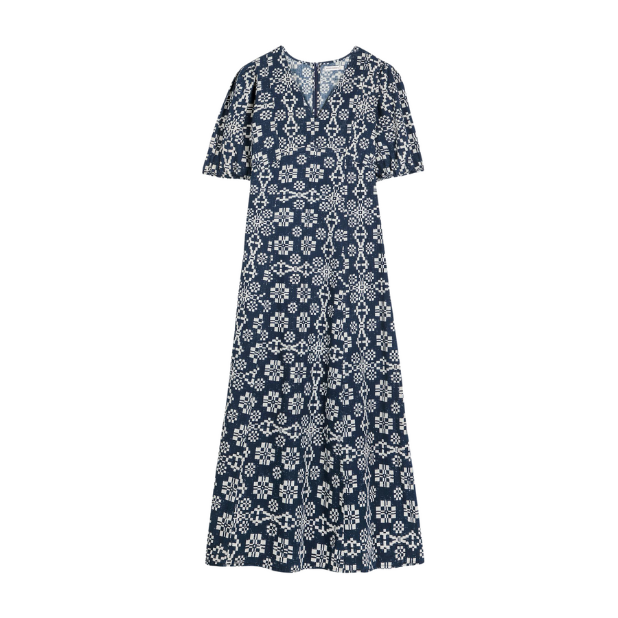 Bobo Choses • Kaleidoscope Pattern Evase V-Neck Dress • Blue/White