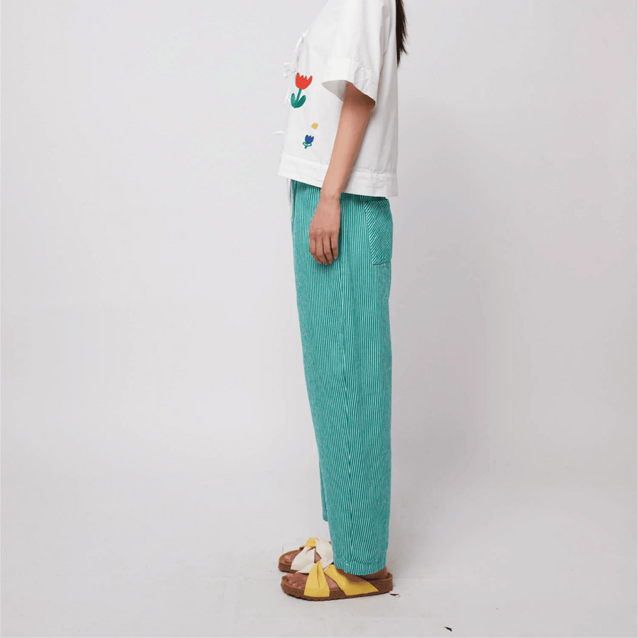 Bobo Choses • Striped Twill Cocoon Pants • Green Stripe