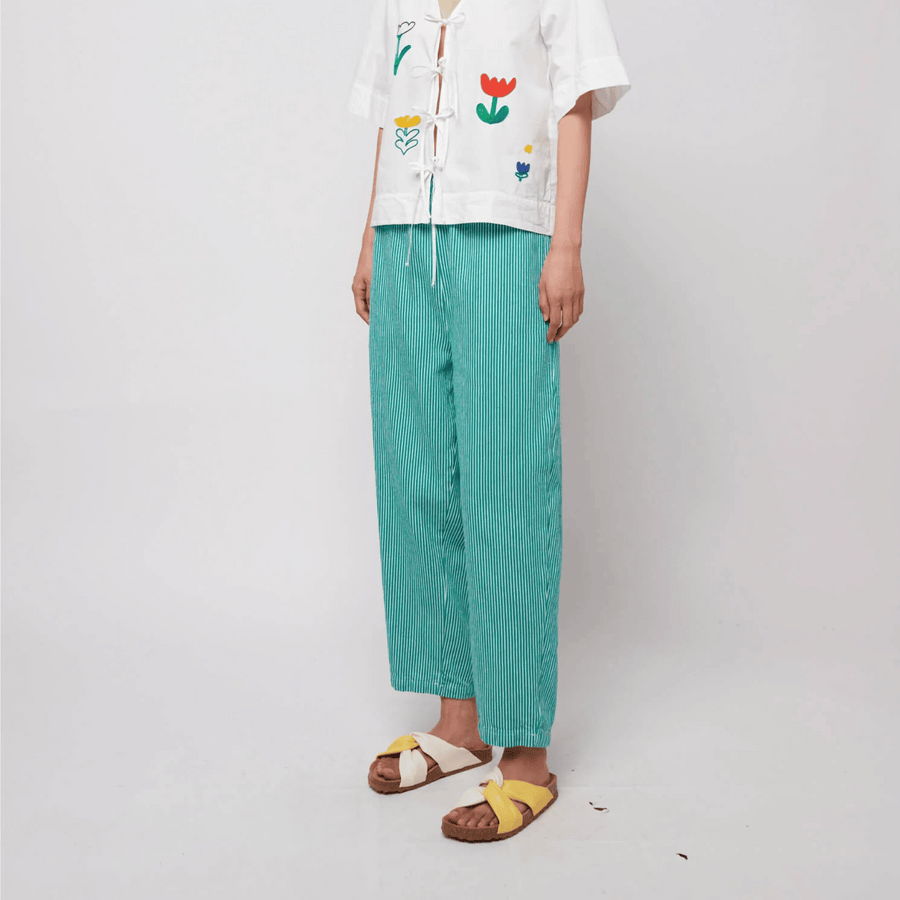 Bobo Choses • Striped Twill Cocoon Pants • Green Stripe