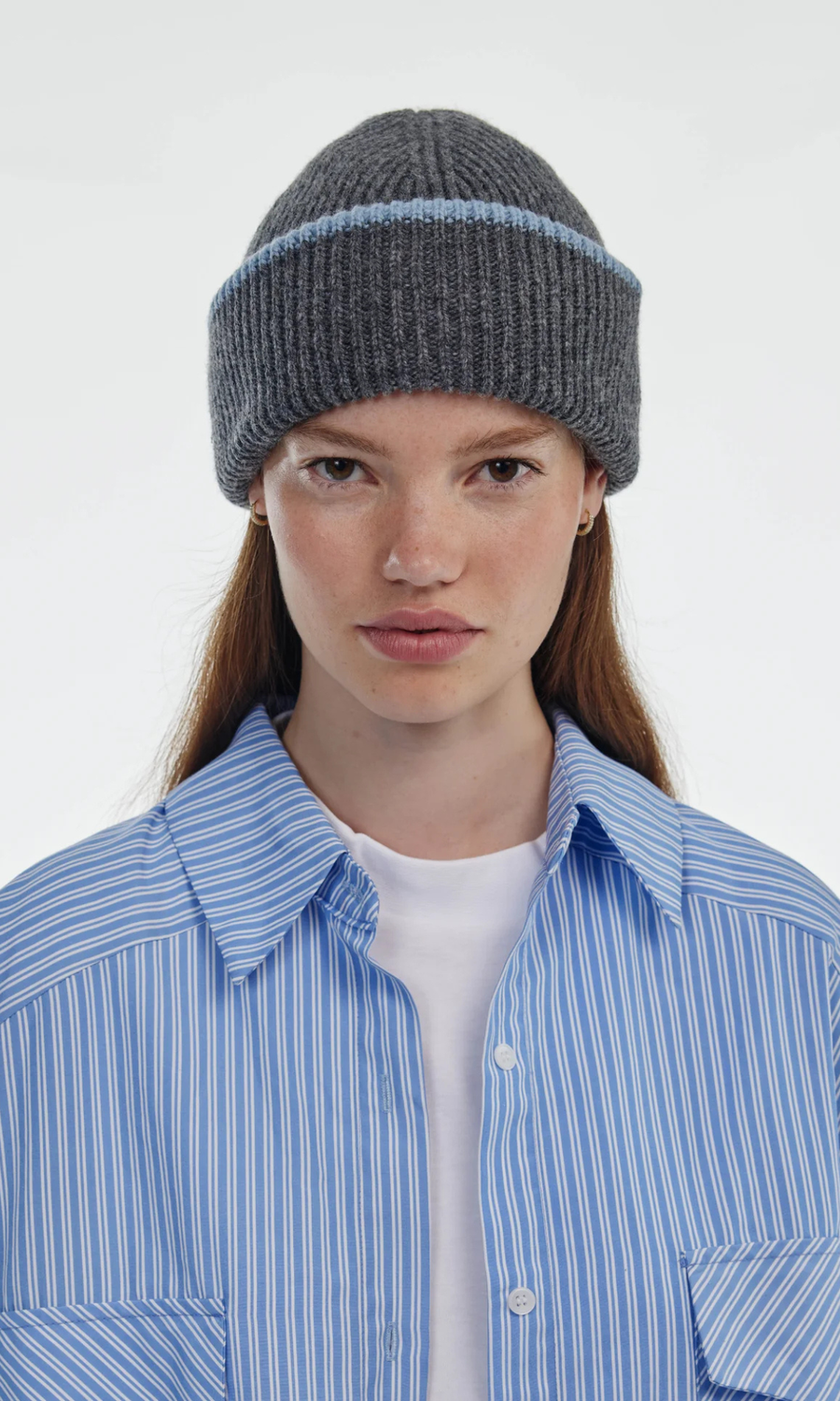 Clòimh • Chunky Soft Wool Beanie Hat • Dark Grey/Soft Blue