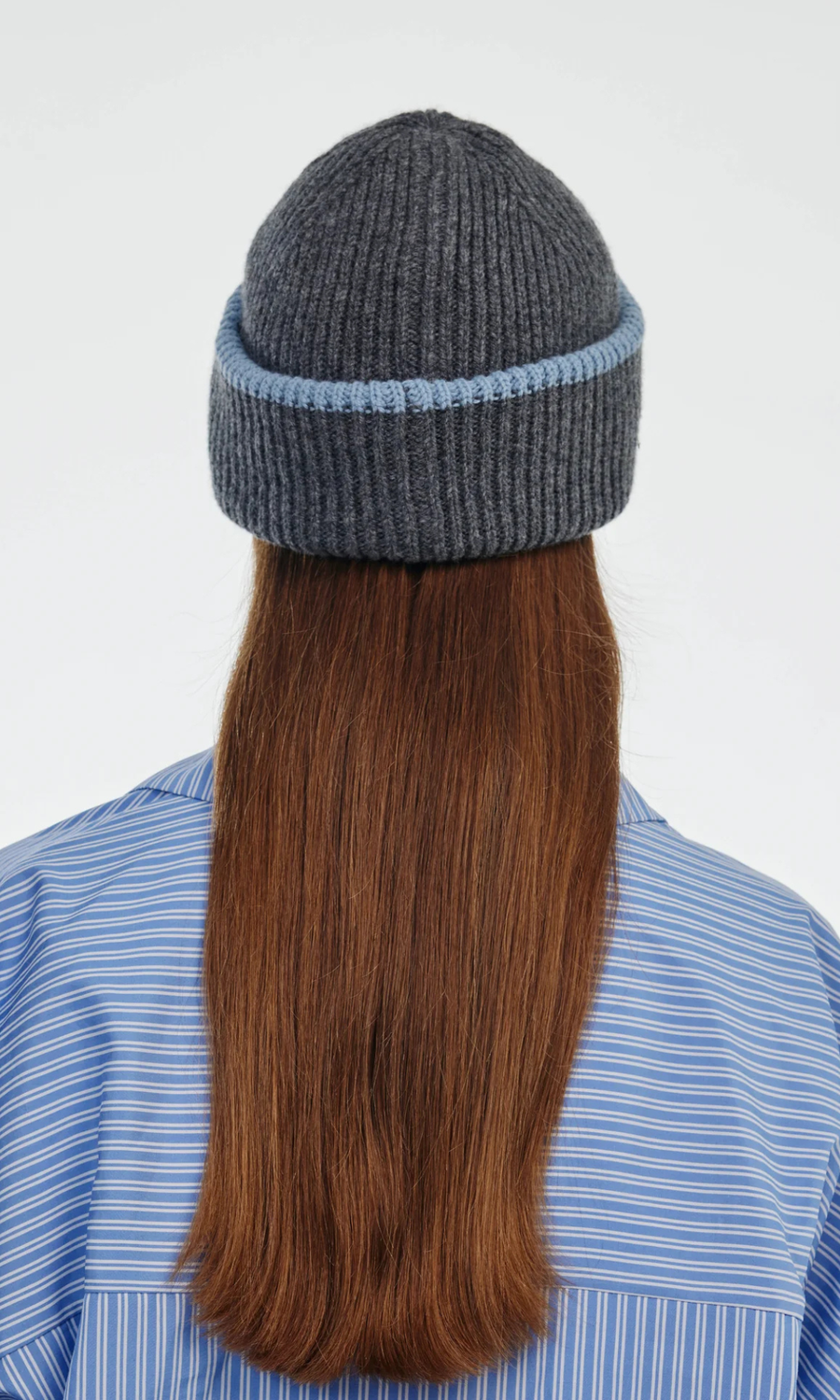 Clòimh • Chunky Soft Wool Beanie Hat • Dark Grey/Soft Blue