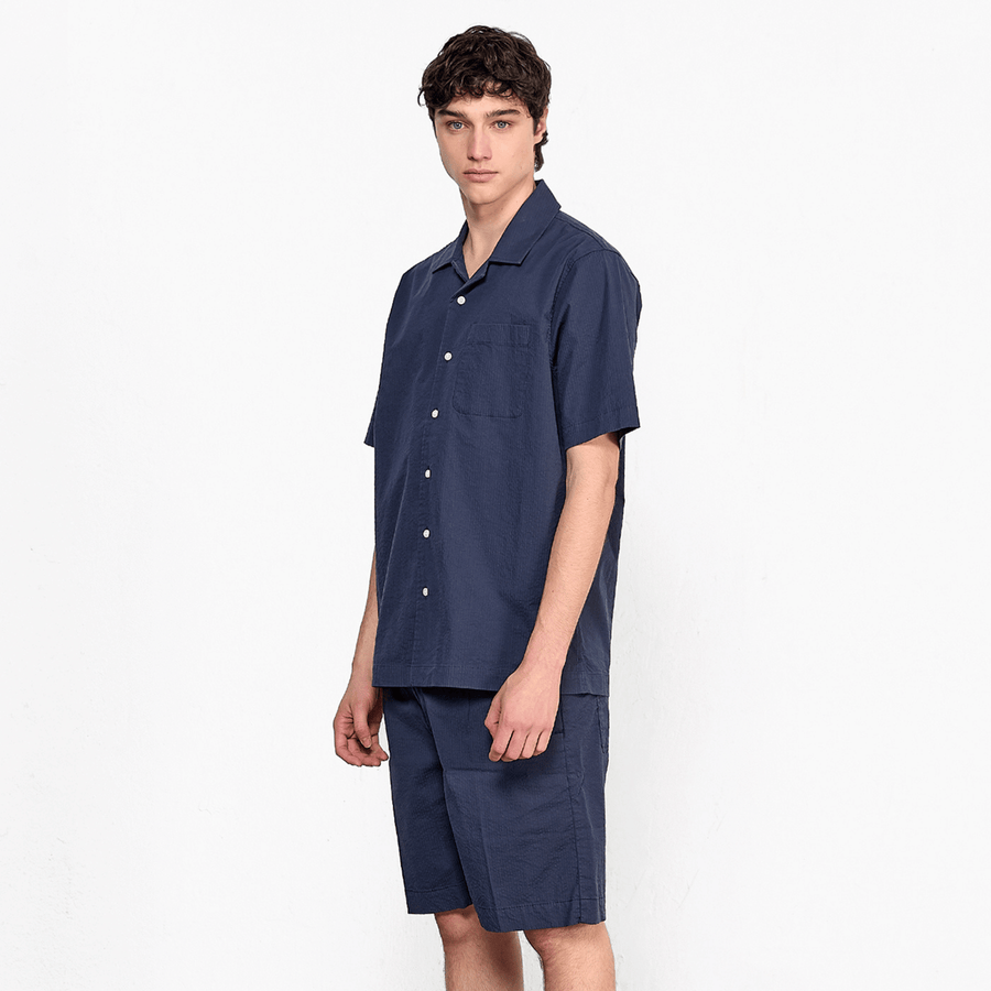 Edmmond Studios • Seersucker Short Sleeve Shirt • Navy