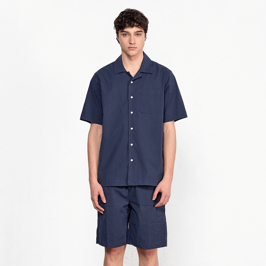 Edmmond Studios • Seersucker Short Sleeve Shirt • Navy