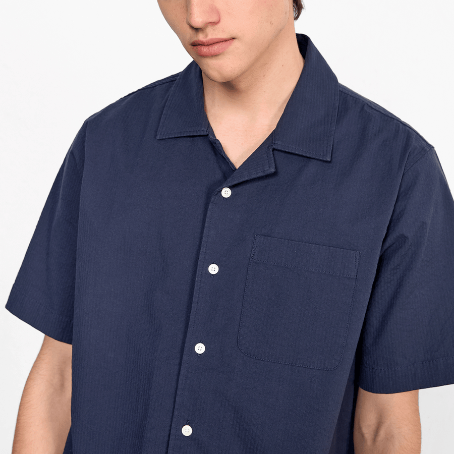 Edmmond Studios • Seersucker Short Sleeve Shirt • Navy