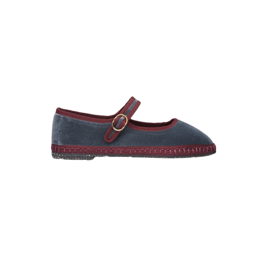 Flabelus • Georgina Mary Jane Flats • Blue/Grey with Burgundy