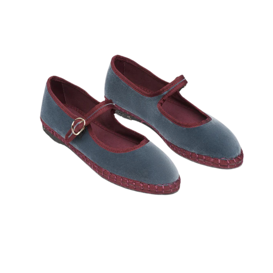 Flabelus • Georgina Mary Jane Flats • Blue/Grey with Burgundy