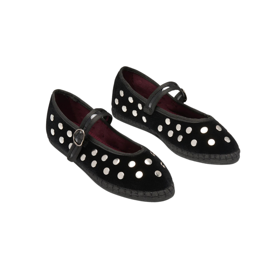 Flabelus • Mae Mary Jane Flats • Silver Black Velvet