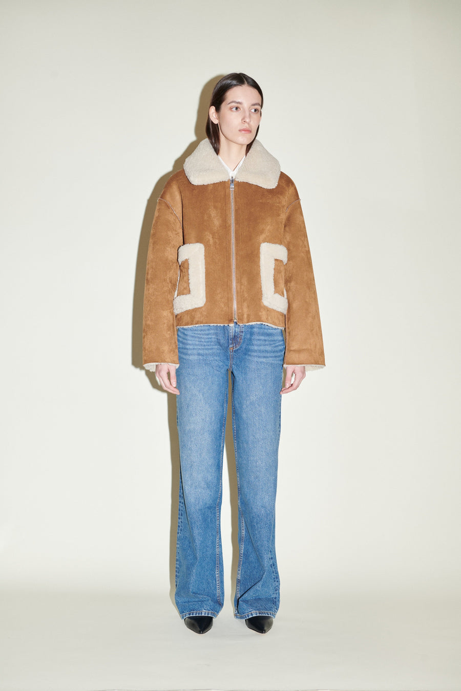 Jakke • Vera Shearling Aviator Jacket • Tan/Cream