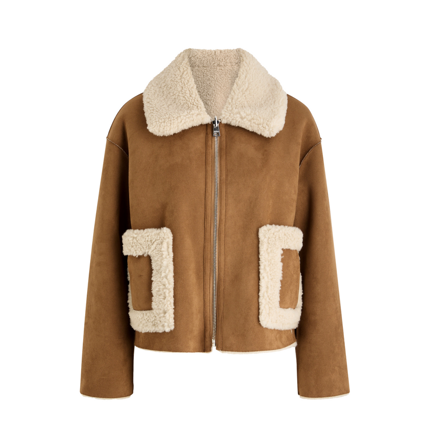 Jakke • Vera Shearling Aviator Jacket • Tan/Cream