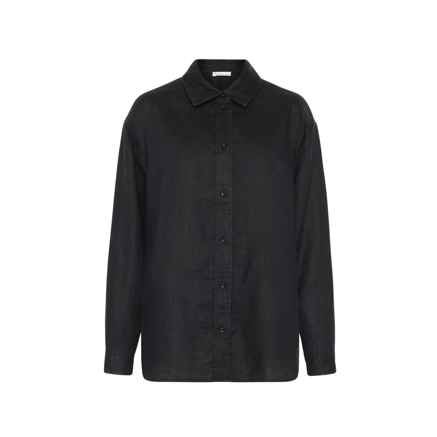 Knowledge Cotton Apparel • Loose Linen Shirt • Jet Black