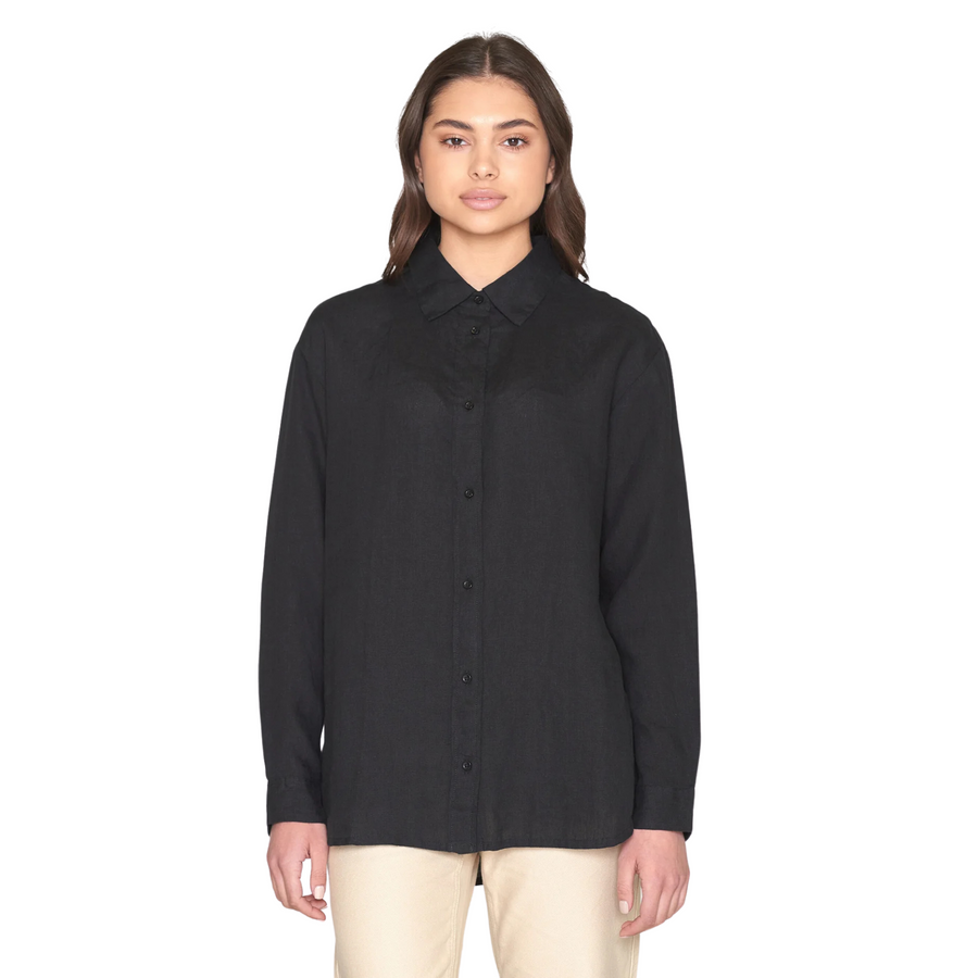 Knowledge Cotton Apparel • Loose Linen Shirt • Jet Black