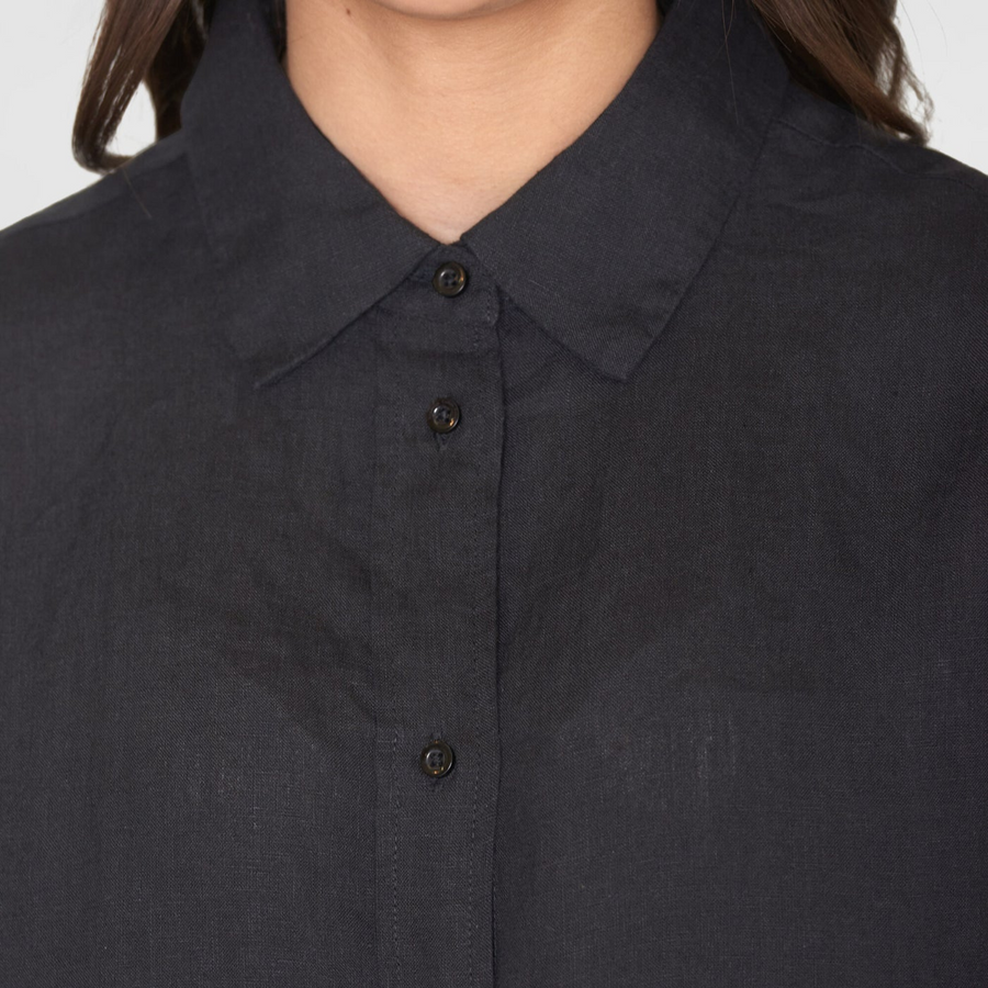 Knowledge Cotton Apparel • Loose Linen Shirt • Jet Black