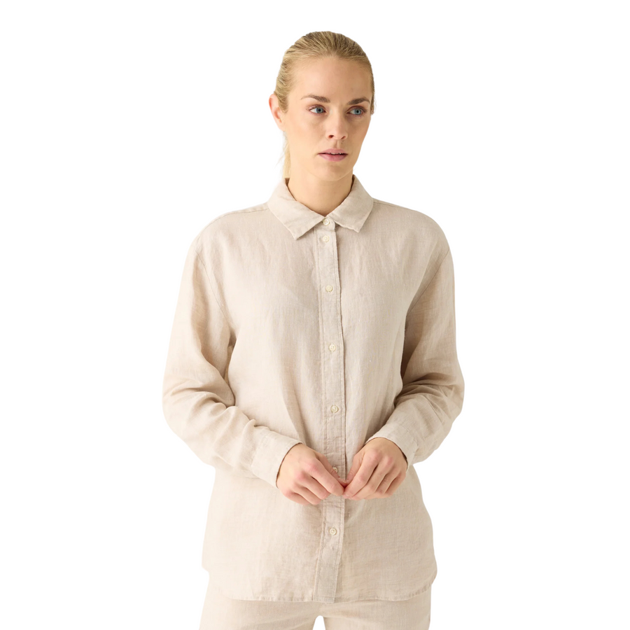 Knowledge Cotton Apparel • Loose Linen Shirt • Light Feather Grey