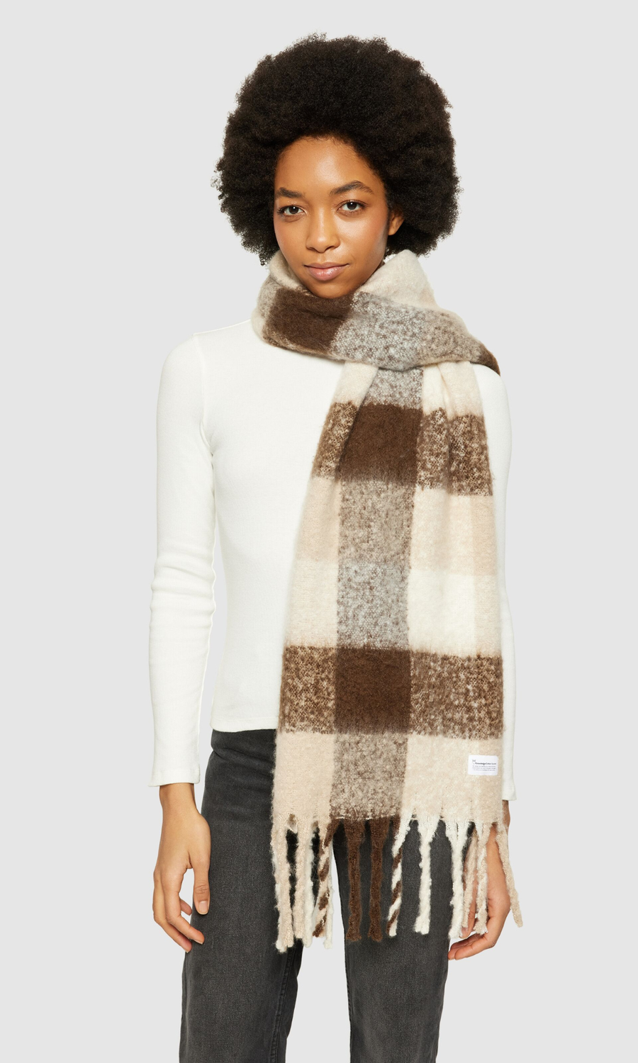 Knowledge Cotton Apparel • Recycled Scarf • Brown Check