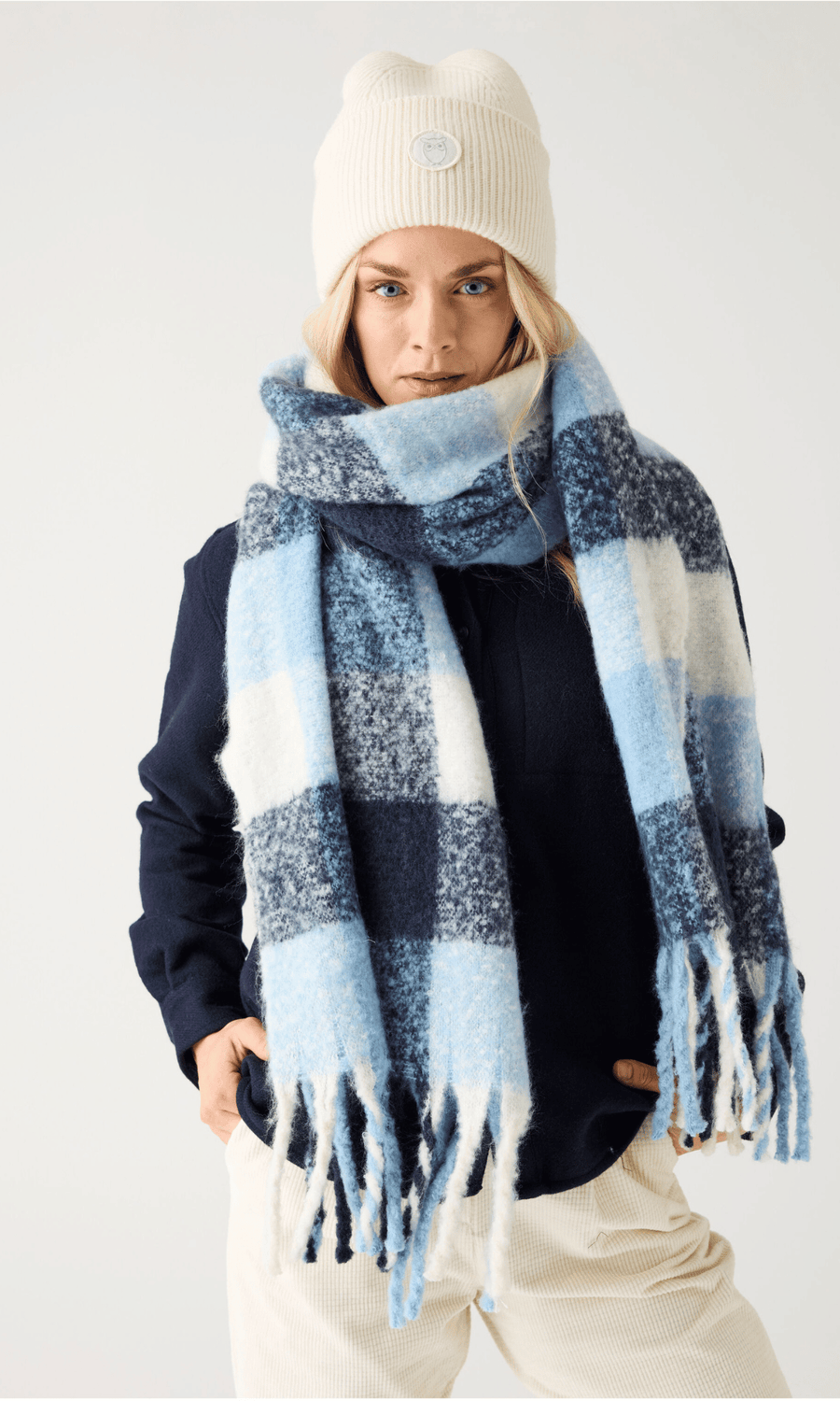 Knowledge Cotton Apparel • Recycled Scarf • Blue Check