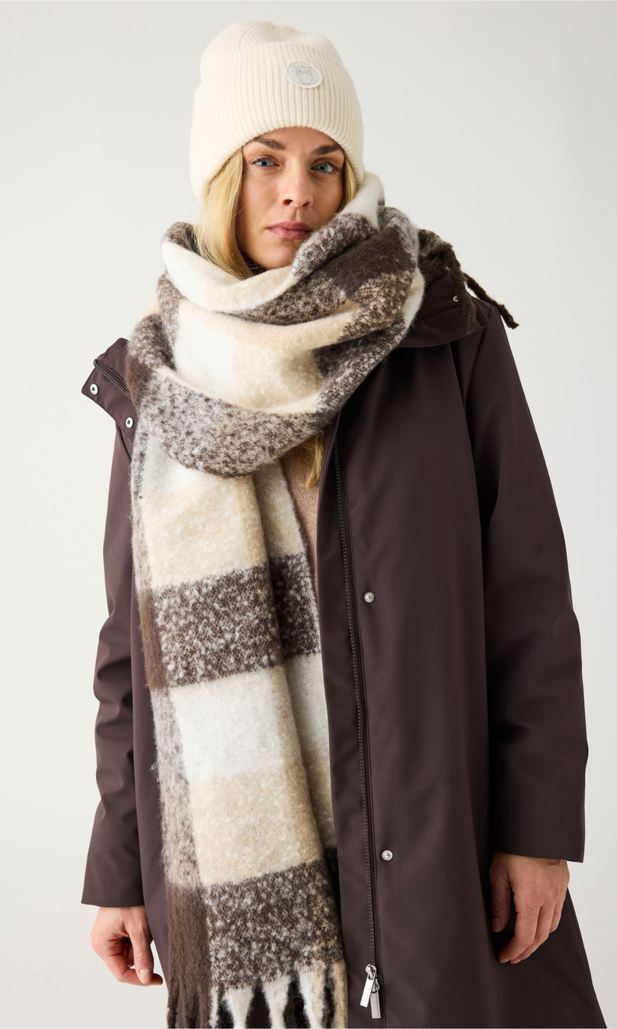 Knowledge Cotton Apparel • Recycled Scarf • Brown Check