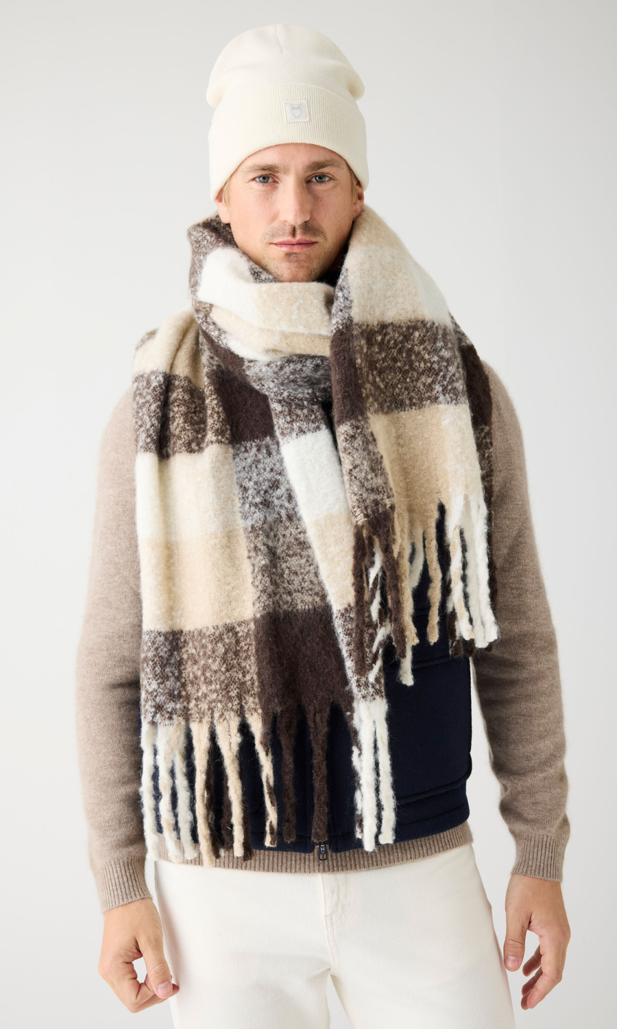 Knowledge Cotton Apparel • Recycled Scarf • Brown Check