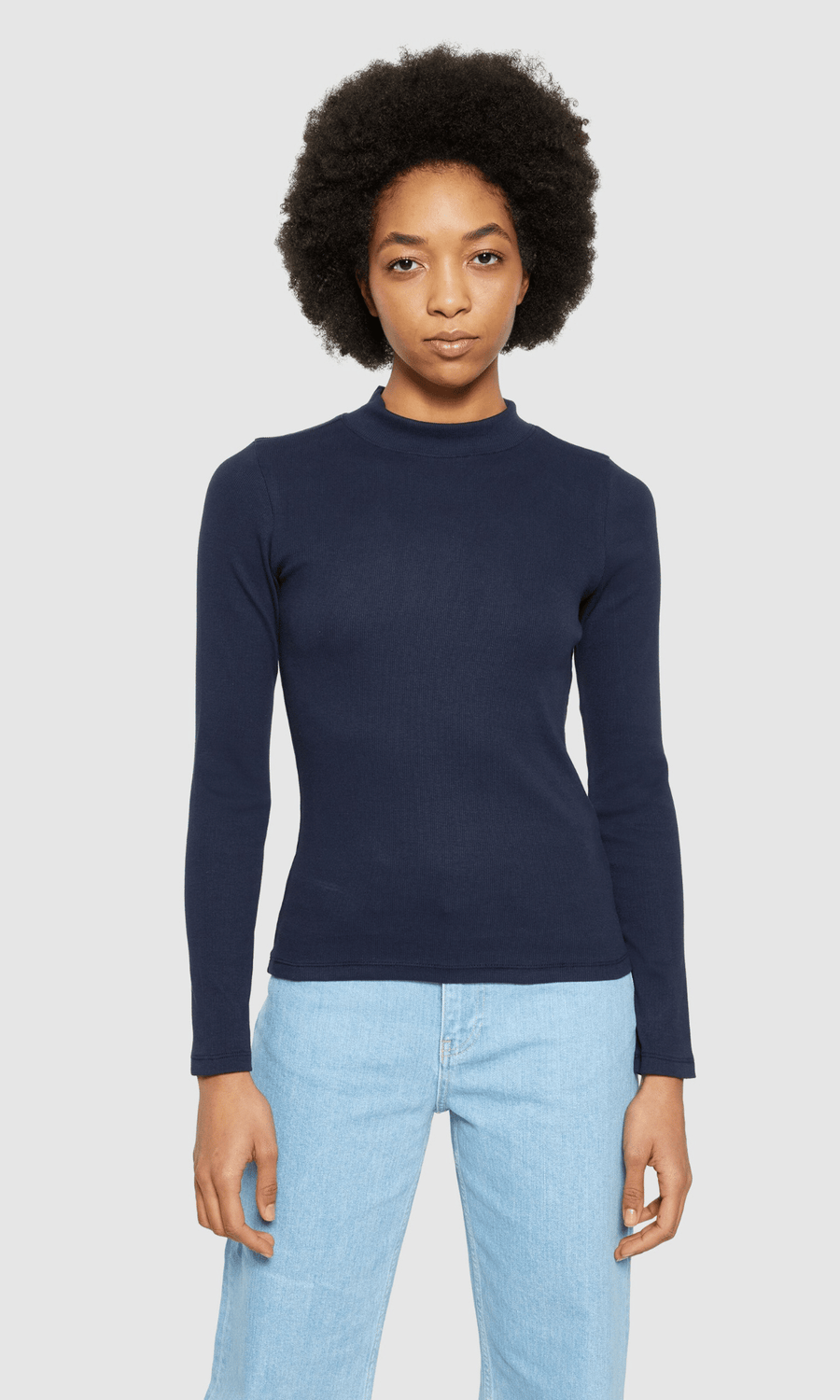 Knowledge Cotton Apparel • High Neck Rib Top • Night Sky
