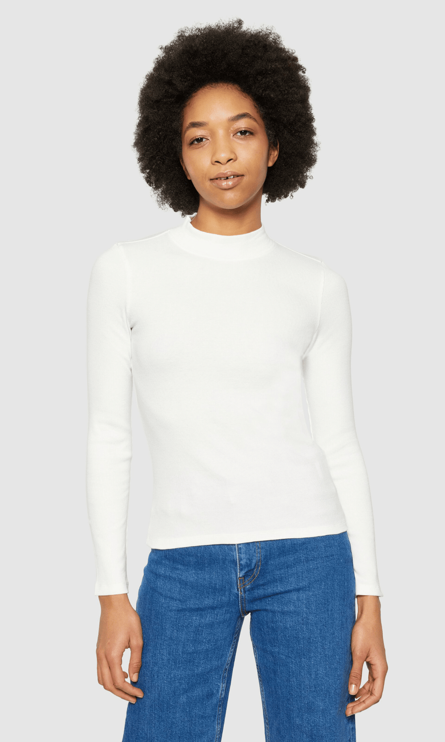 Knowledge Cotton Apparel • High Neck Rib Top • Star White