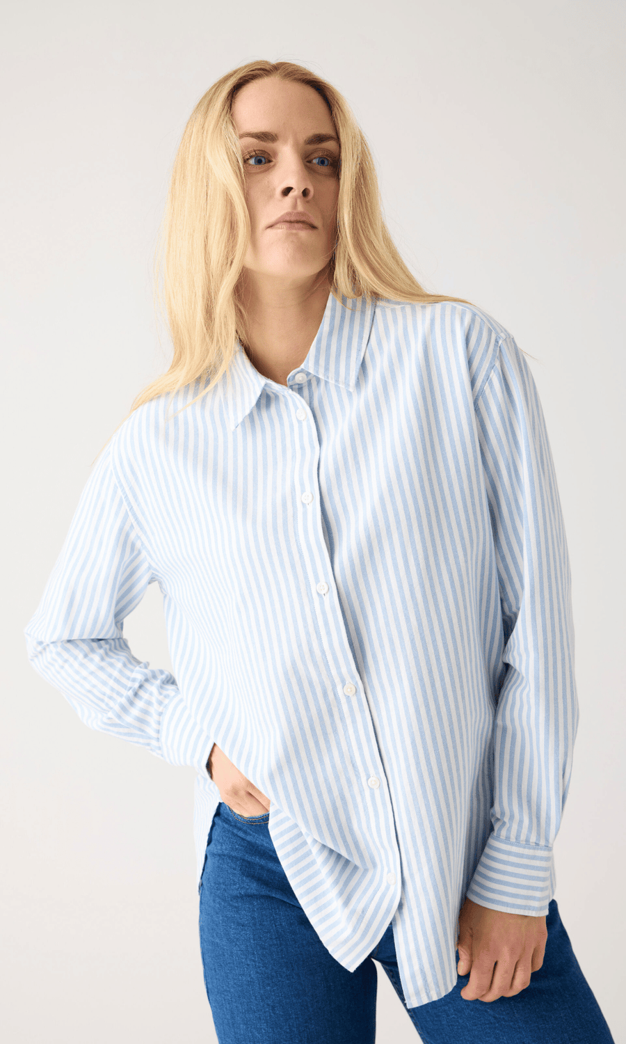 Knowledge Cotton Apparel • Oxford Shirt • Blue Stripe
