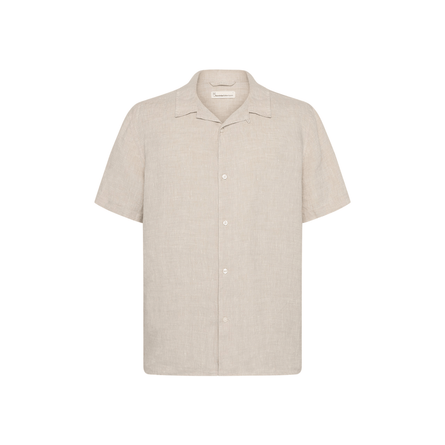 Knowledge Cotton Apparel • Short Sleeve Linen Shirt • Light Feather Grey