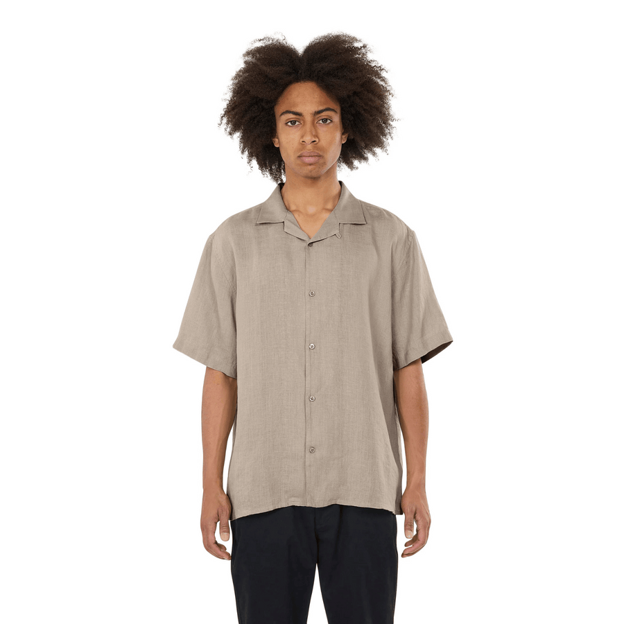 Knowledge Cotton Apparel • Short Sleeve Linen Shirt • Light Feather Grey