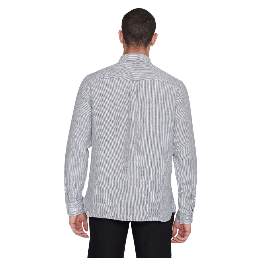 Knowledge Cotton Apparel • Striped Linen Shirt • Total Eclipse