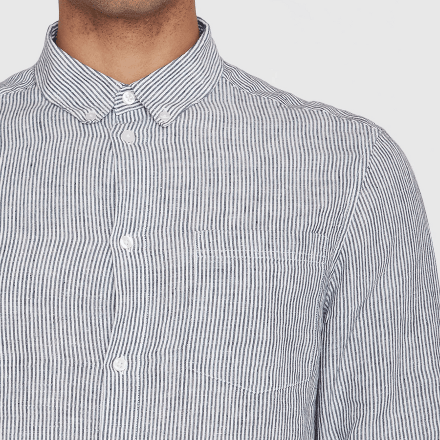 Knowledge Cotton Apparel • Striped Linen Shirt • Total Eclipse