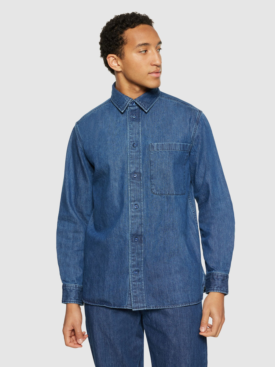 Knowledge Cotton • Loose Fit Shirt • Blue Denim