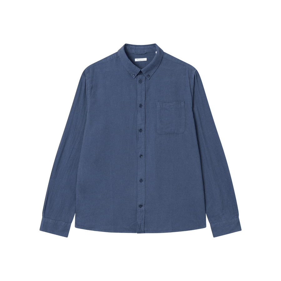 Knowledge Cotton • Melange Flannel Shirt • Estate Blue