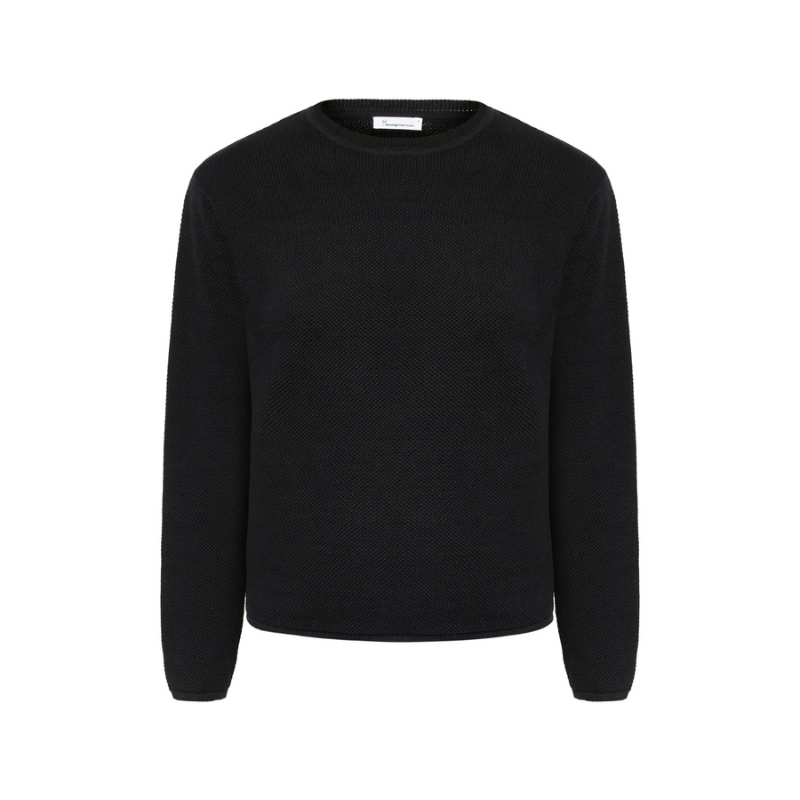 Knowledge Cotton • Micro Bubble Crew Neck Jumper • Black Jet