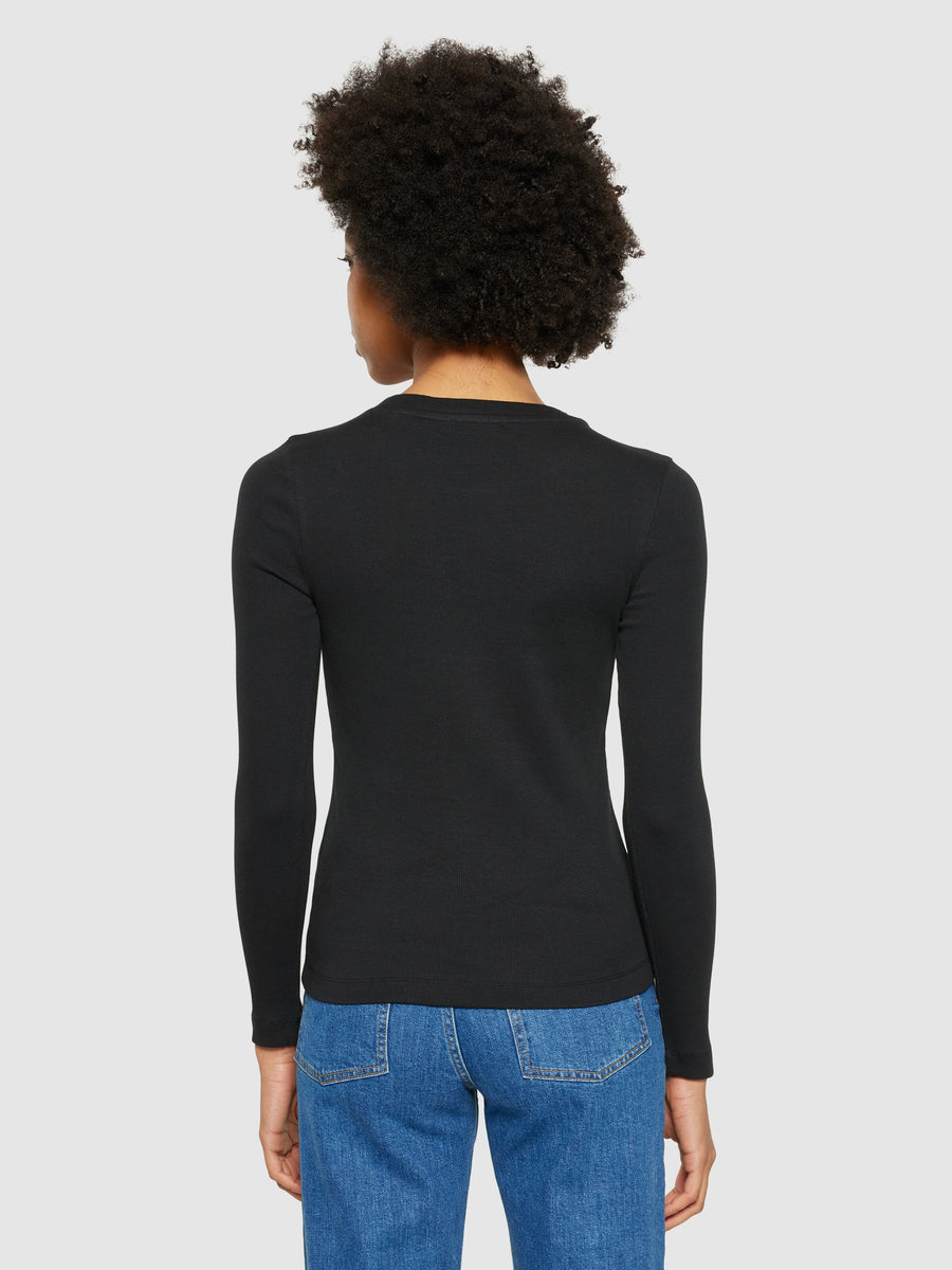 Knowledge Cotton • Rib Scoop Long Sleeve Top • Black Jet