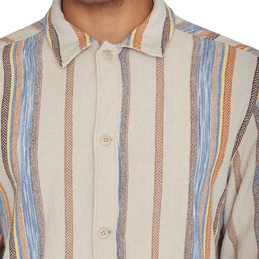 Knowledge Cotton • Woven Overshirt • Beige Stripe