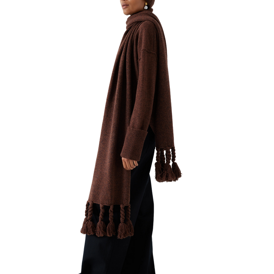 Mother of Pearl • Fringe Scarf • Forest Brown Marl