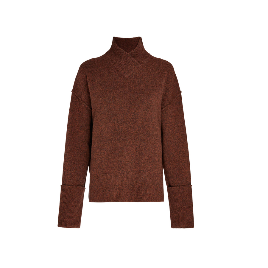 Mother of Pearl • Wrapped Neck Jumper • Brown Marl