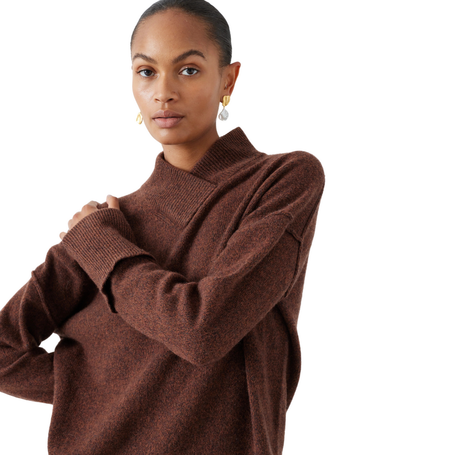 Mother of Pearl • Wrapped Neck Jumper • Brown Marl