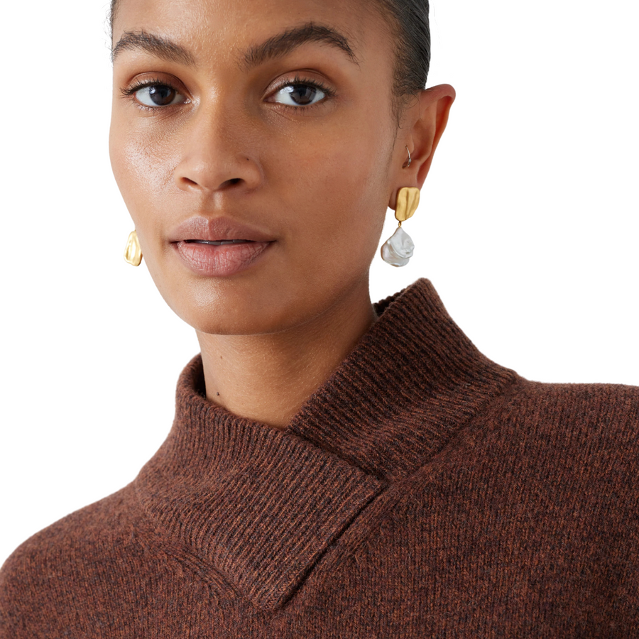 Mother of Pearl • Wrapped Neck Jumper • Brown Marl