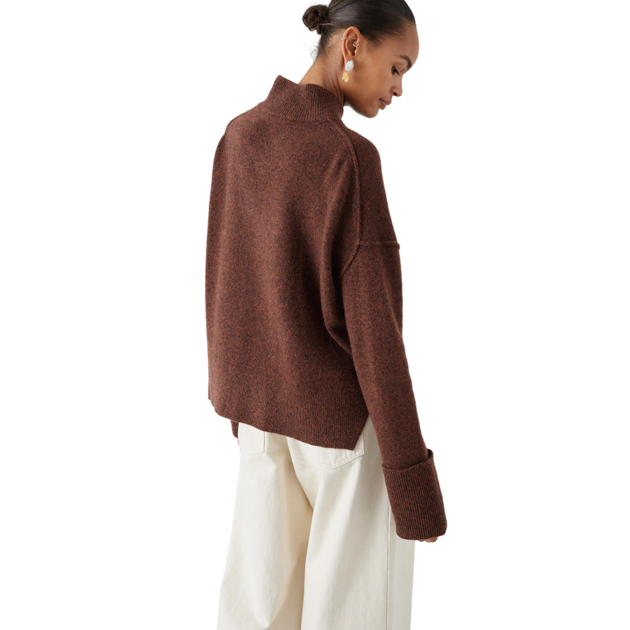 Mother of Pearl • Wrapped Neck Jumper • Brown Marl