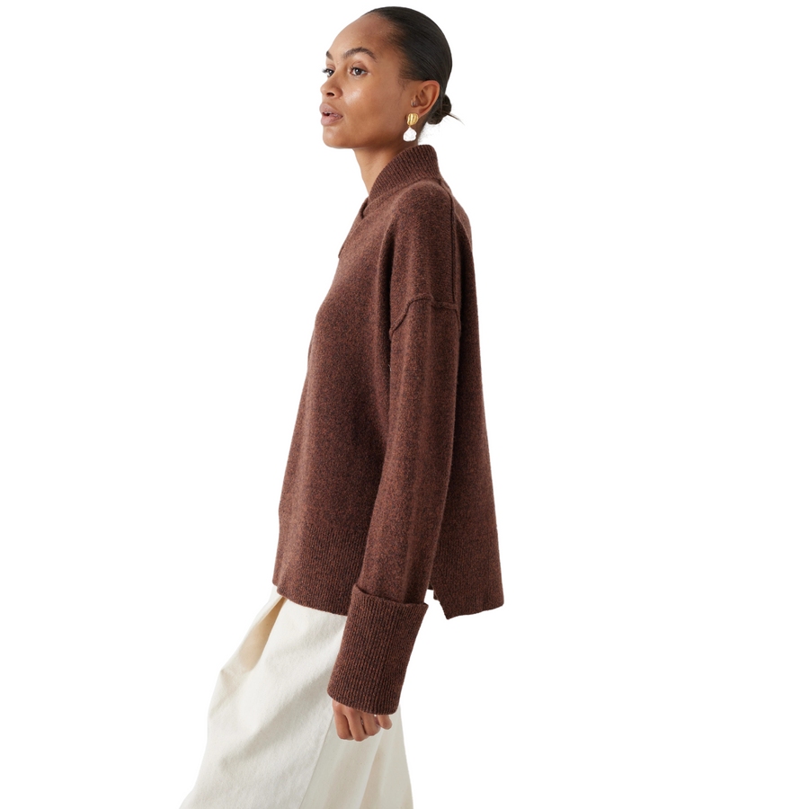 Mother of Pearl • Wrapped Neck Jumper • Brown Marl