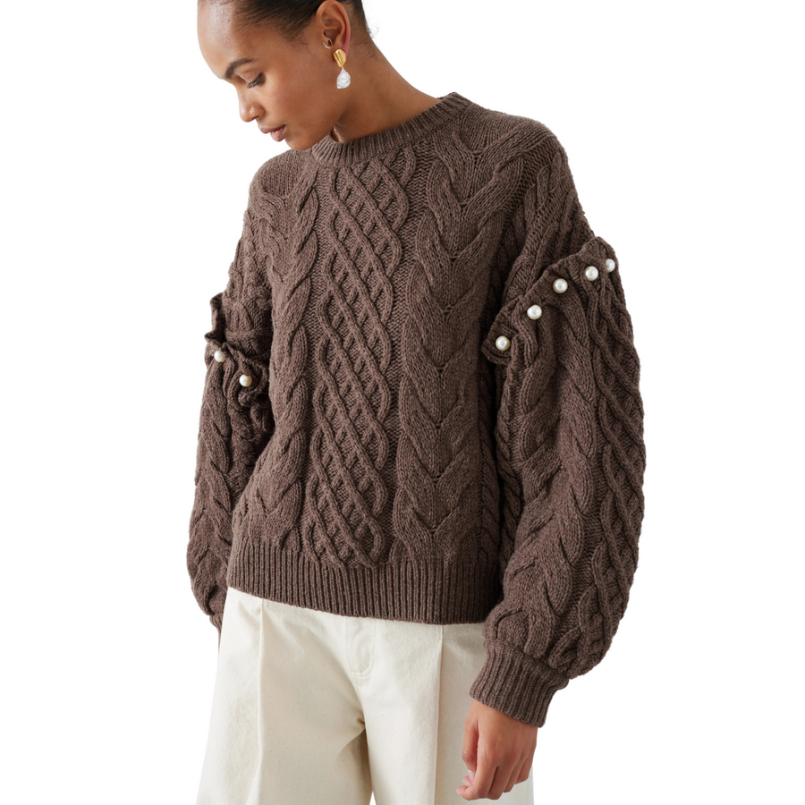 Mother of Pearl • Jovy Cable Knit Jumper • Cocoa