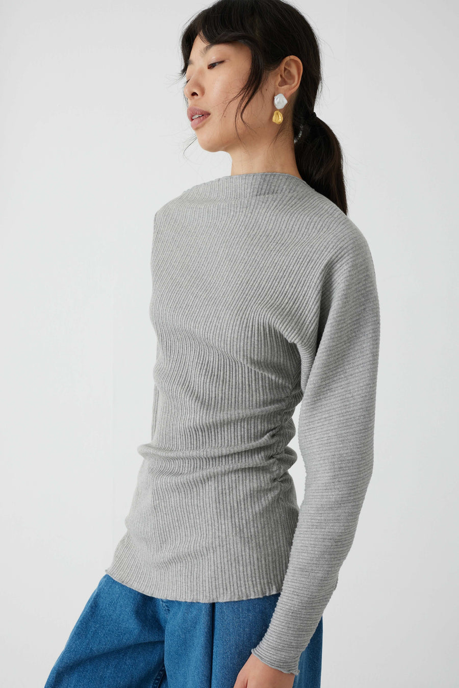 Mother of Pearl • Liliah Ribbed Top • Grey Melange