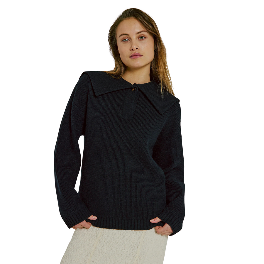 Norr • Fea Sailor Knit Top • Black